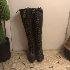 Beston Olive Green Thigh High Boots